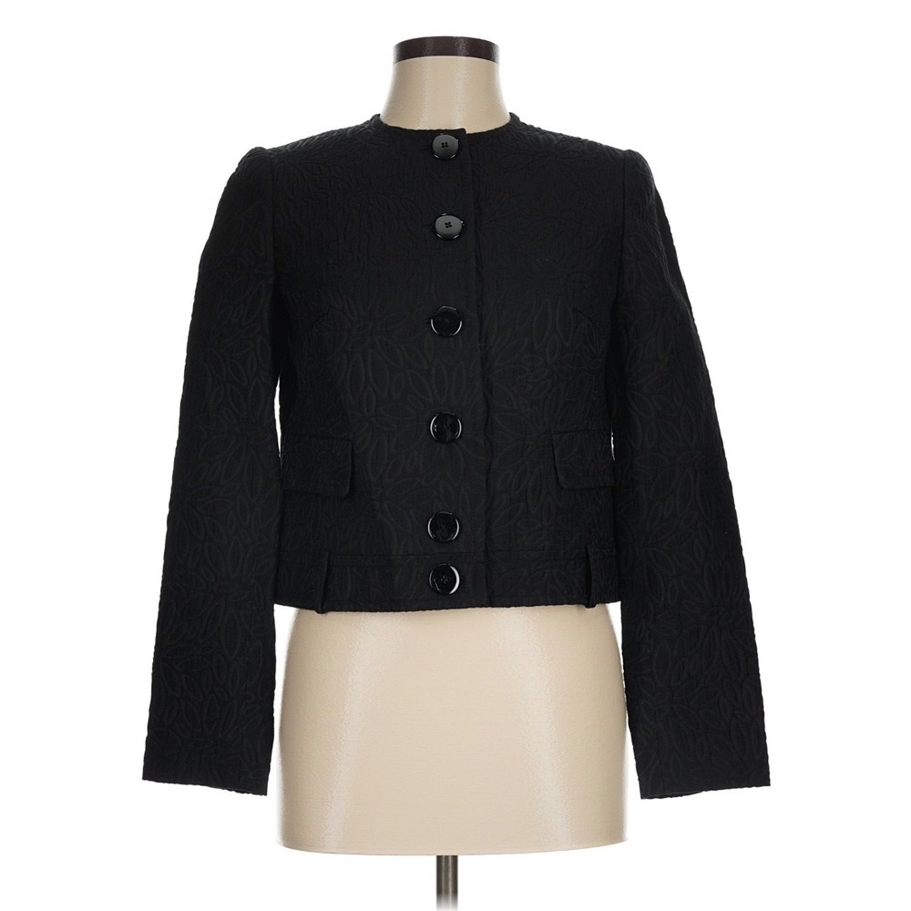 Worth New York Cropped Blazer Women 6 Black Jacquard Professional Quiet Luxury